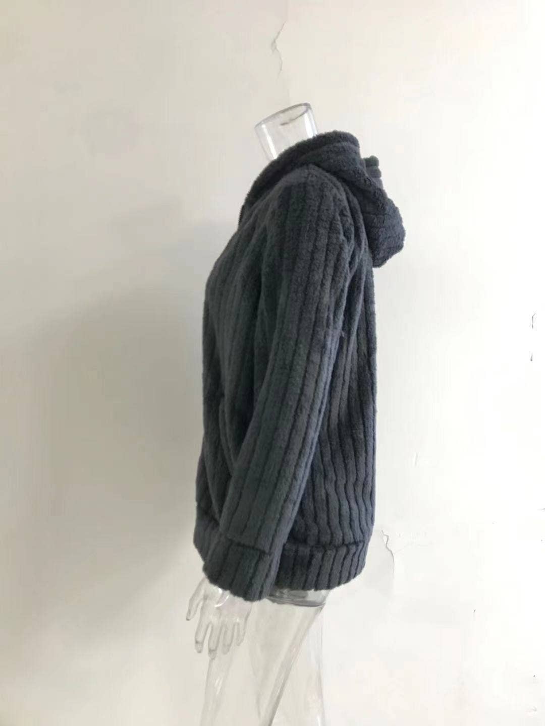 Warm Plush Mid-Length Coat With Solid Lapels