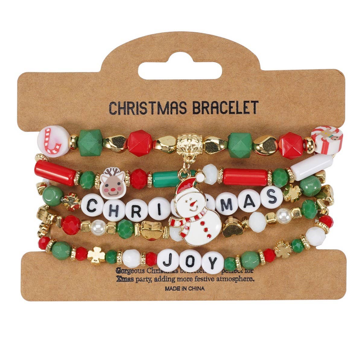 Cwmm10448_Christmas Charm Beaded Bracelet Snowman Tree Gift