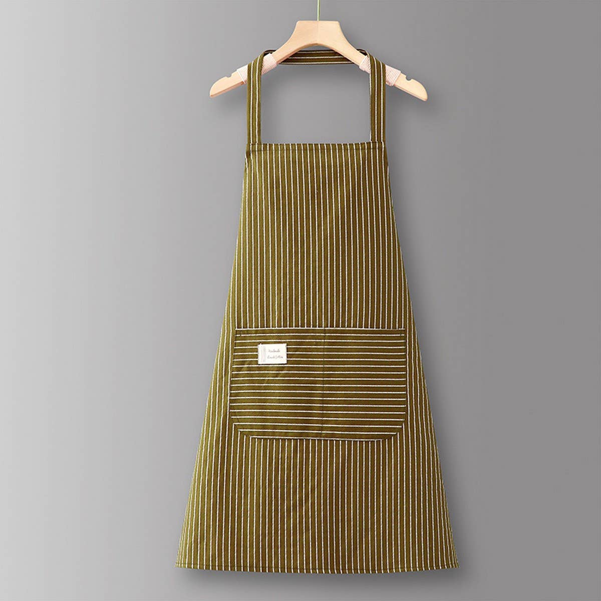 Cotton Striped Grid Kitchen Apron With Pocket_Cwmm10095