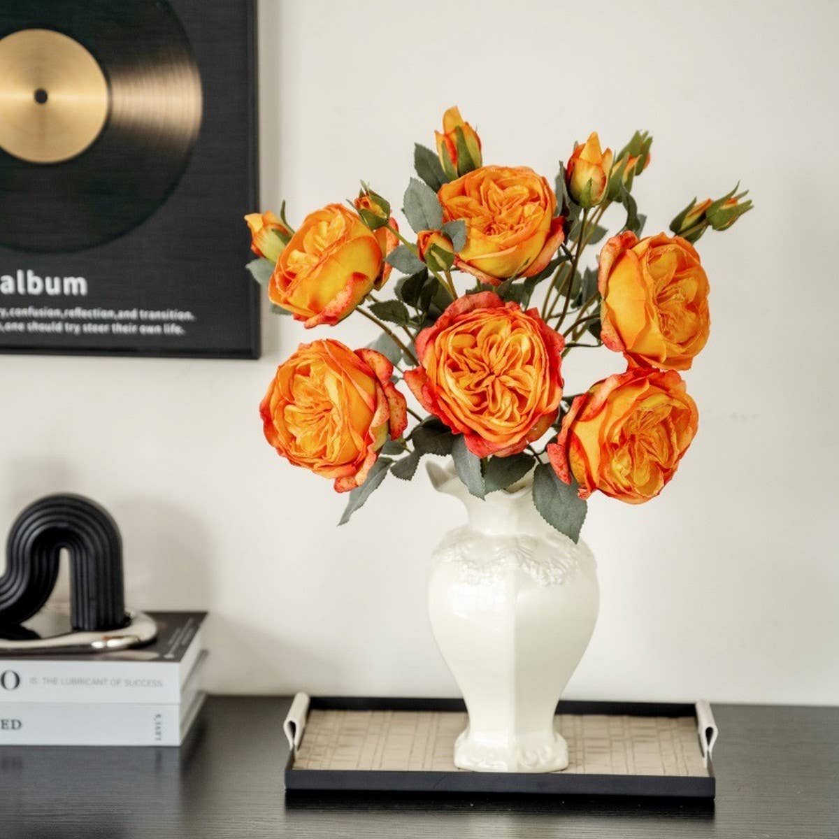 MULTI HEAD BURNT EDGE AUSTIN ROSE FAUX BOUQUET_CWMM6525