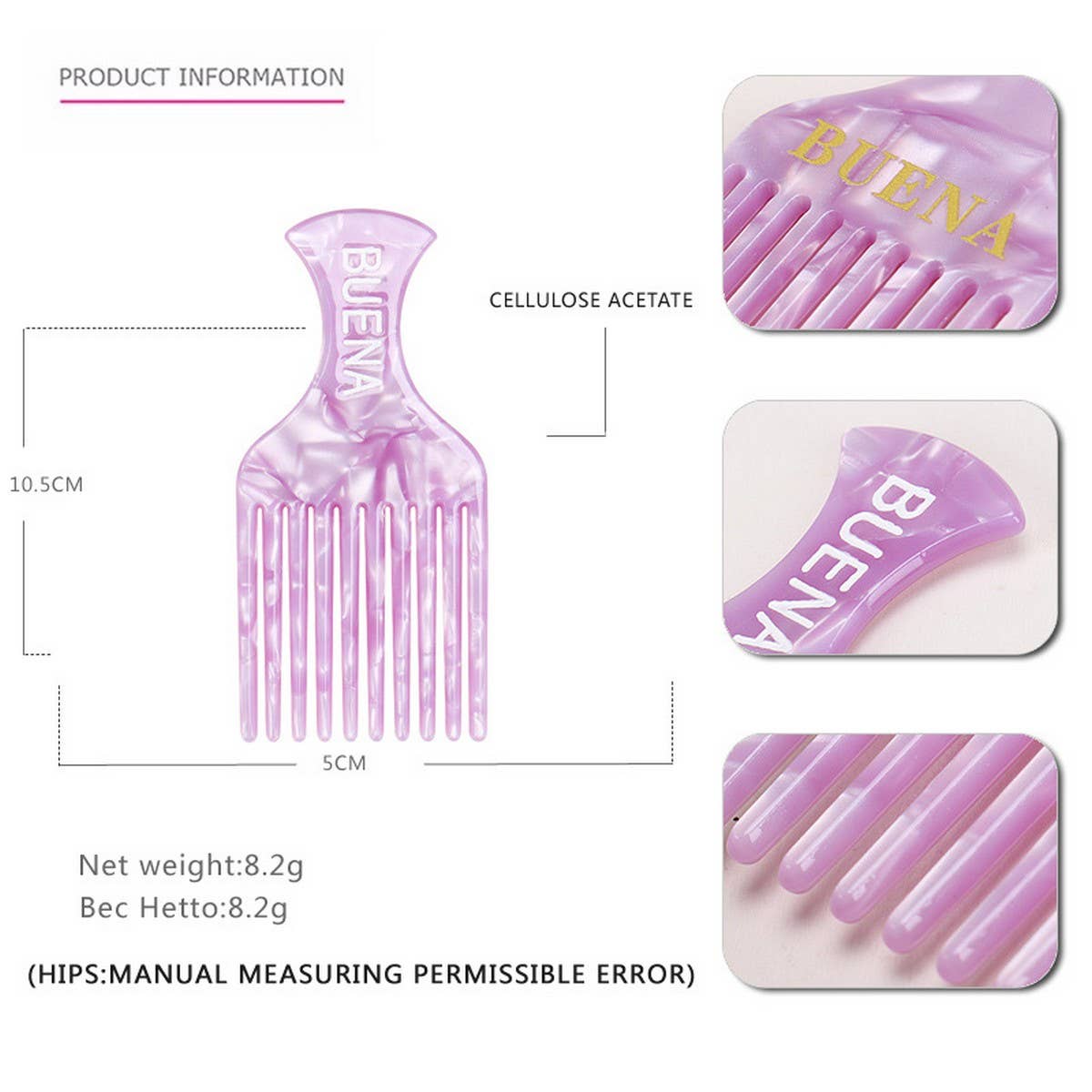 ACETATE HAIR COMB WITH WIDE TEETH AND LONG HANDLE_CWAHA4233