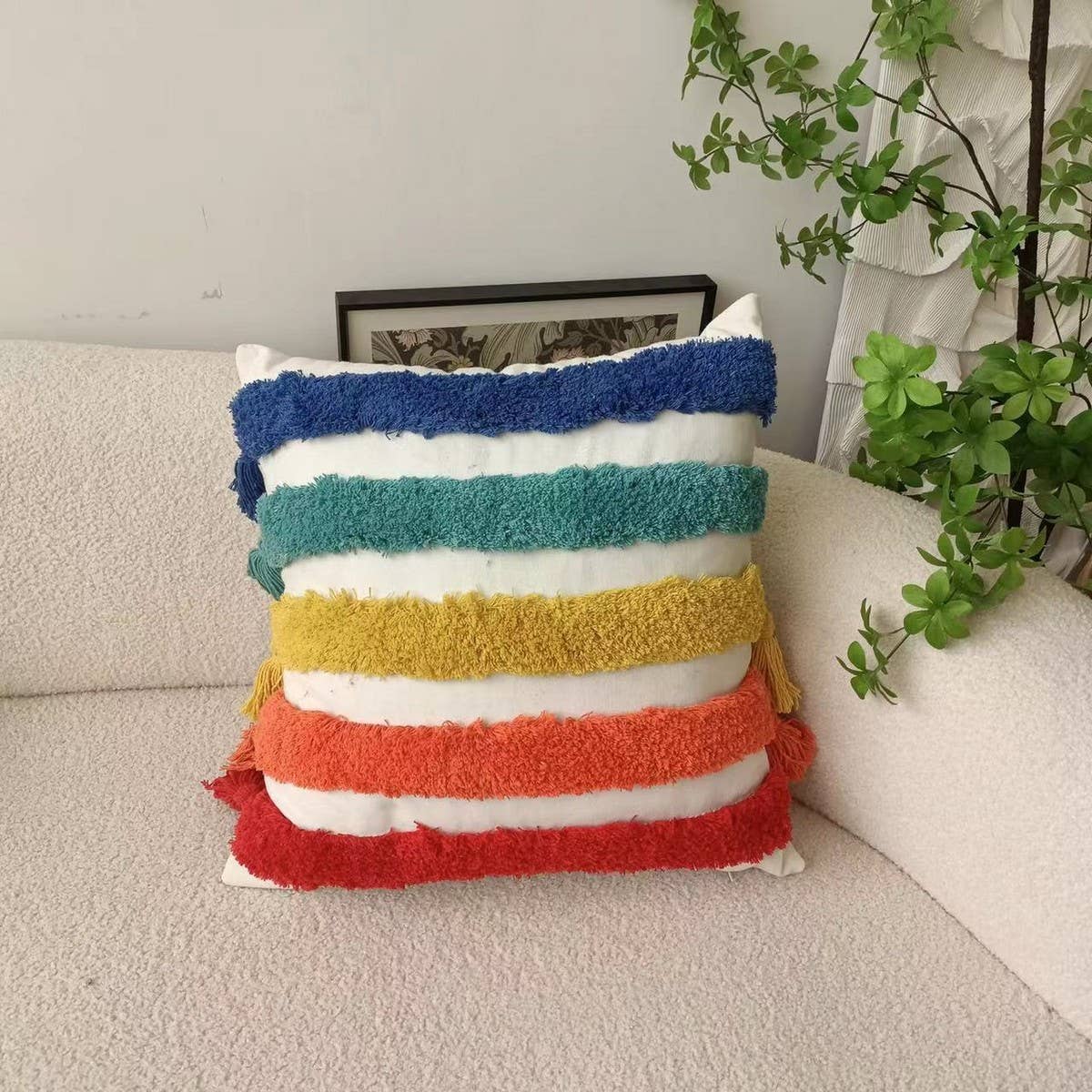 BOHO RAINBOW TUFTED PILLOW COVER_CWMM0236