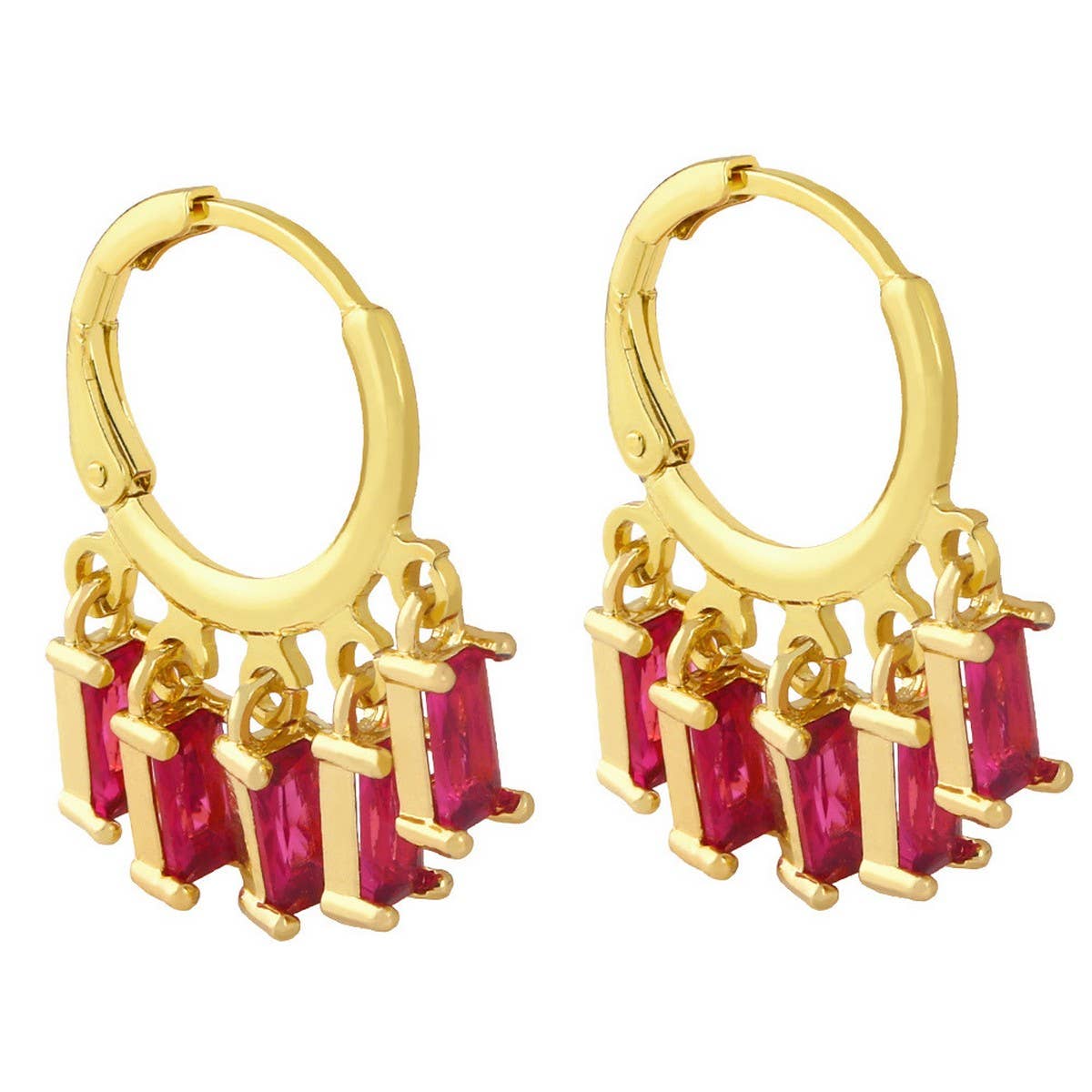 RECTANGULAR COLORED ZIRCON TASSEL EARRINGS_CWAJE1006