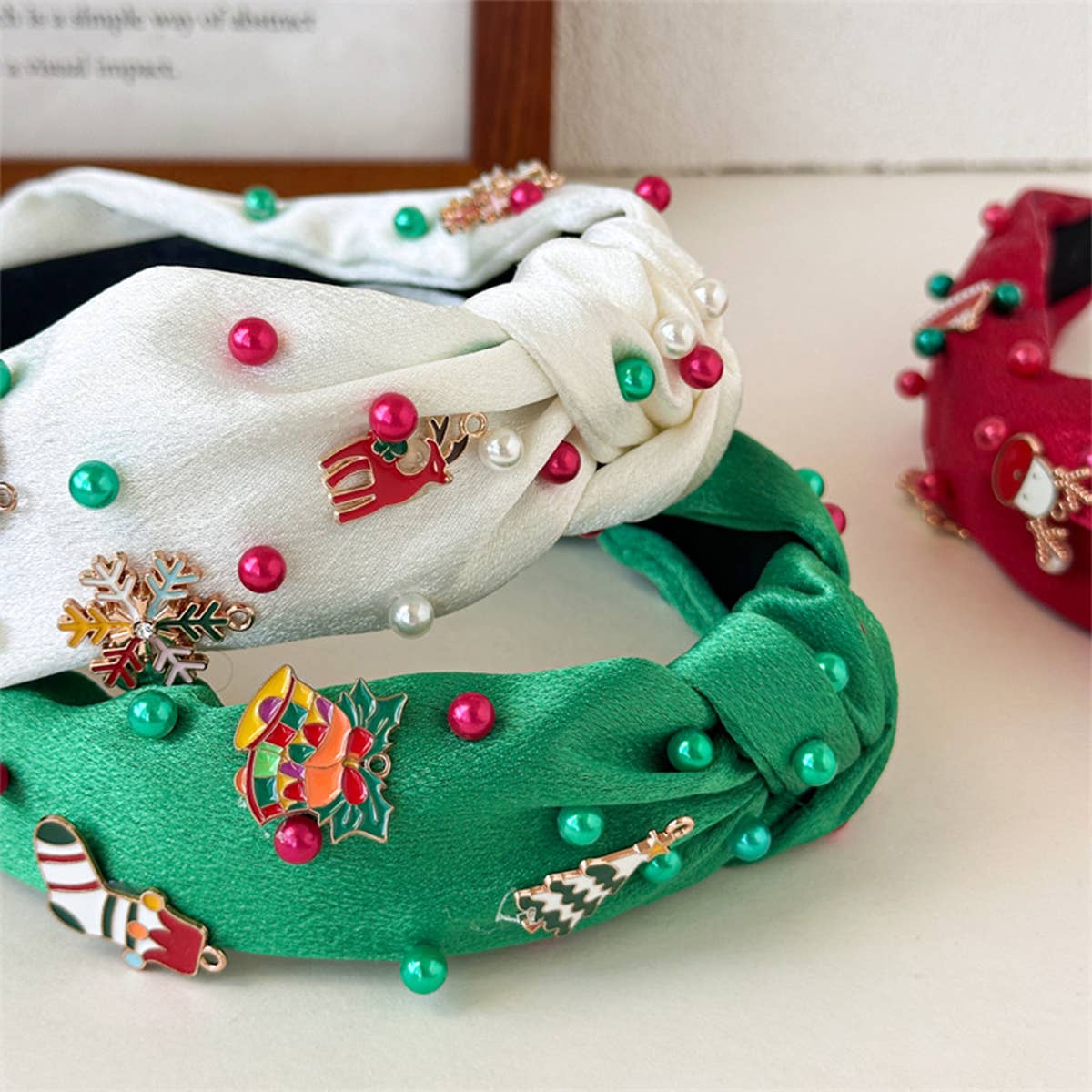 Christmas Pearl Satin Knot Headband Wide_Cwaha07596