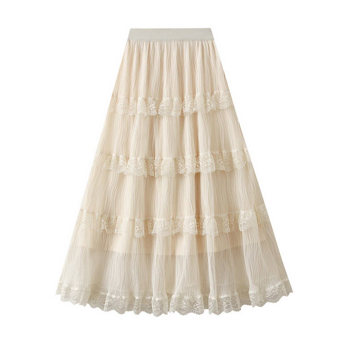 Wave Pleated Mesh Splicing Lace Skirt Cake Skirt_Cwbms0297