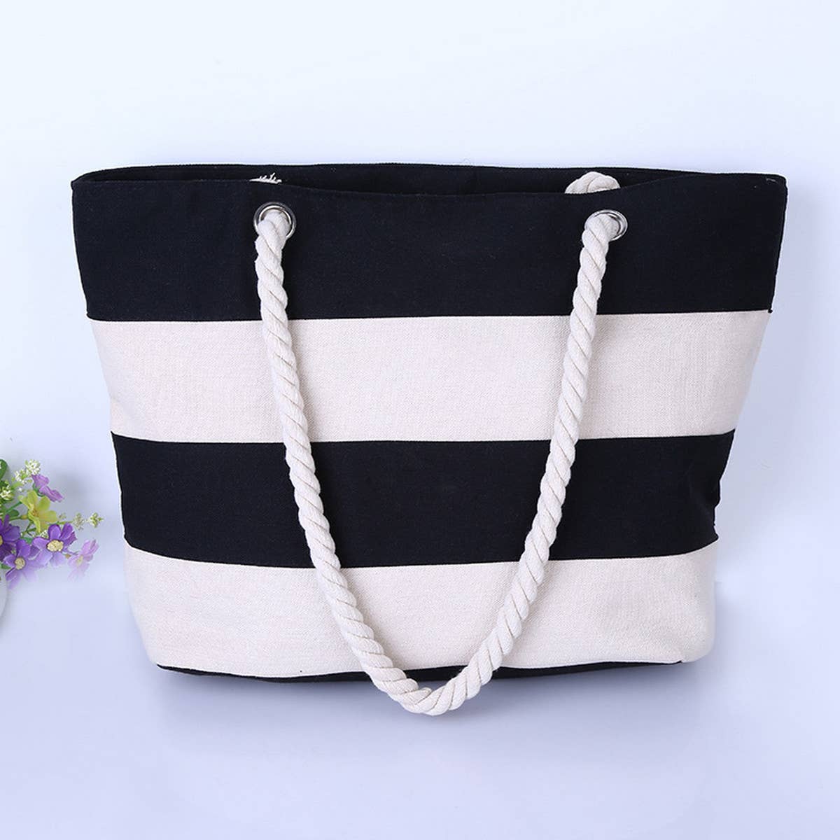 JINGPAI ROPE STRIPED PATCHWORK CANVAS BAG_CUAB0221