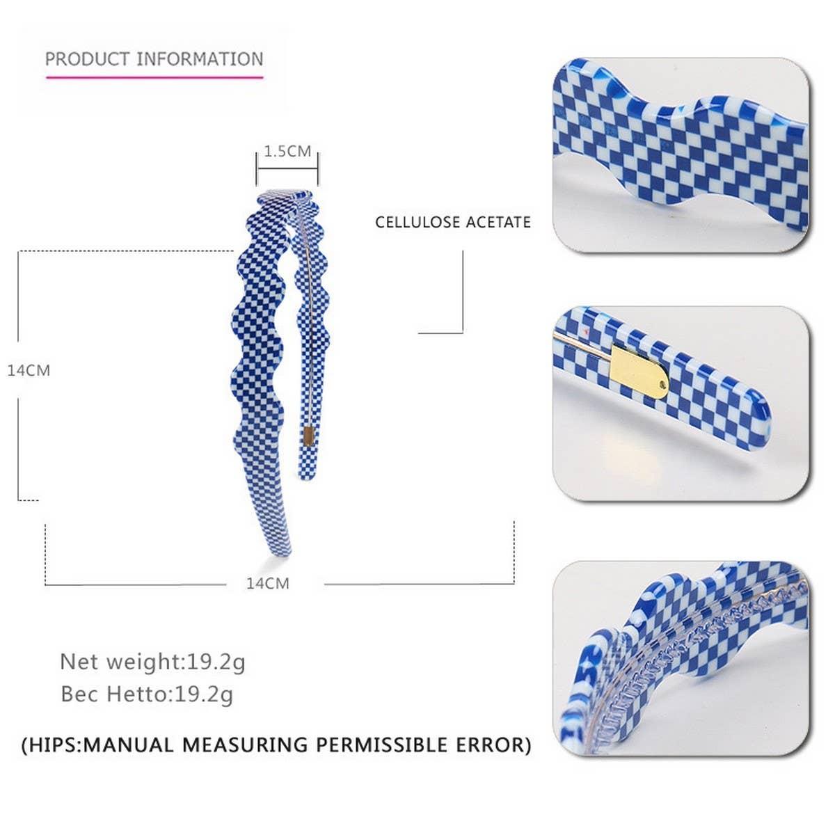 CHECKERBOARD HEADBAND WIDE WAVY HEADBAND_CWAHA4379