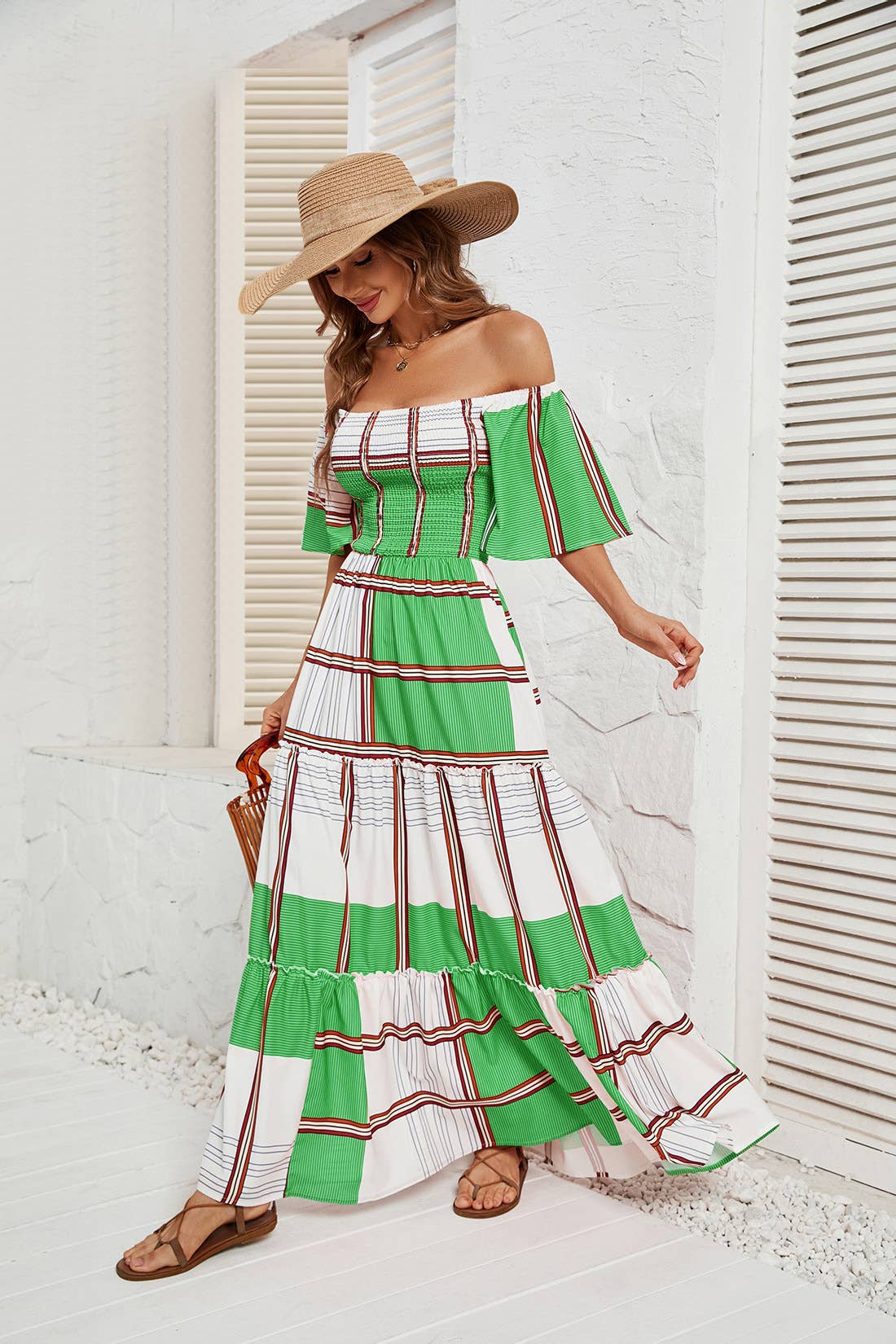 Striped Peplum Dress With Line Neck