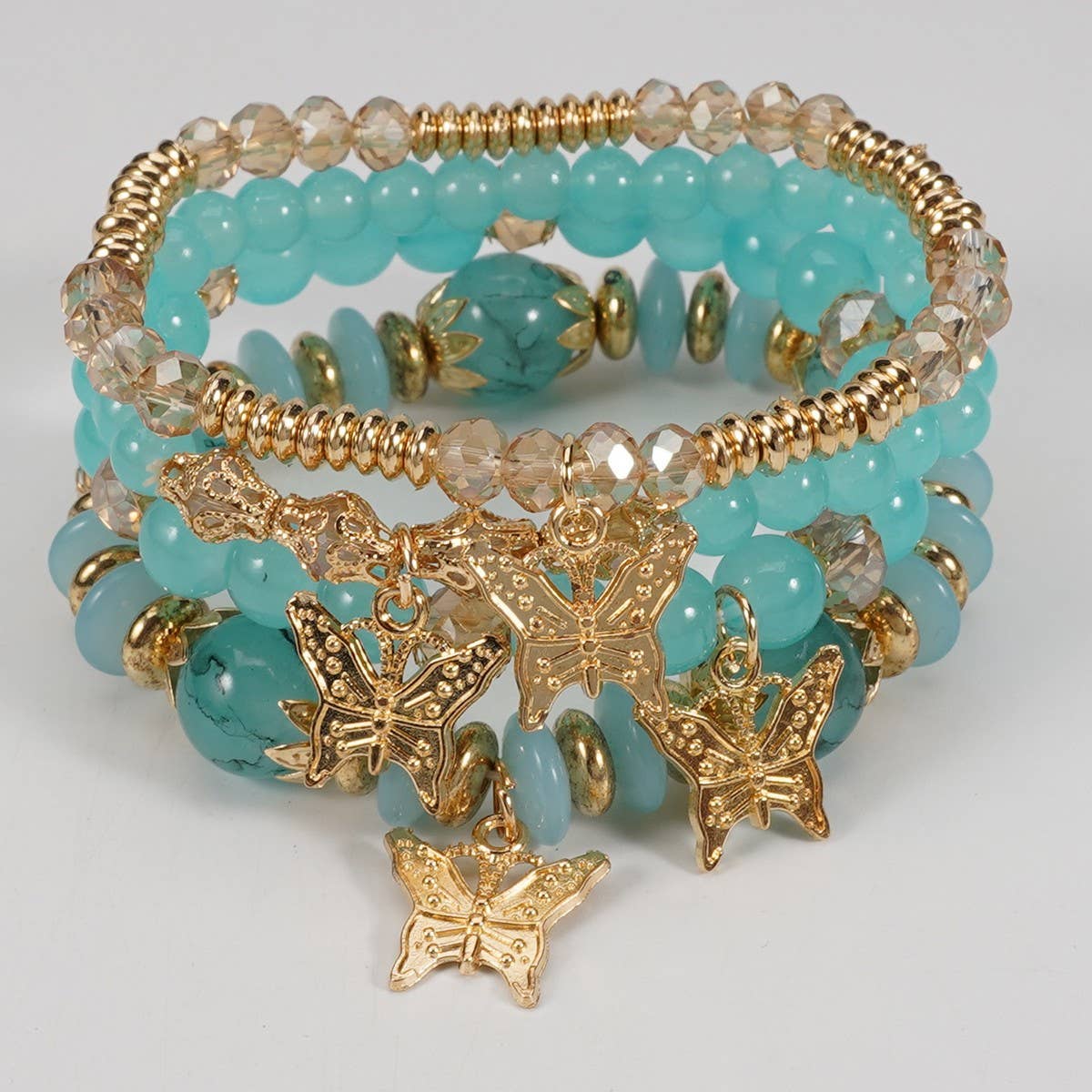 Cwmm10456_Boho Leaf Charm Multi Layer Beaded Bracelet