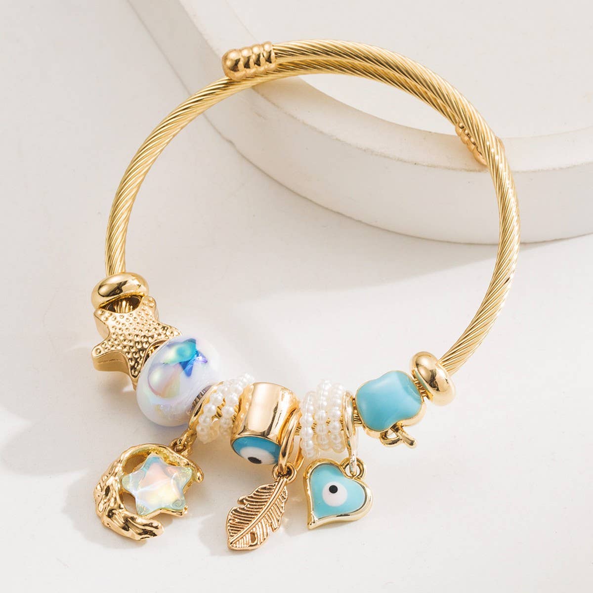 DIY STYLISH STAINLESS STEEL STAR MOON BRACELET_CWMM8579