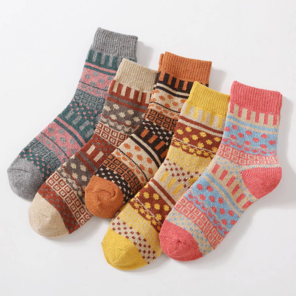 5PR SET RETRO ETHNIC STYLE SOCKS FOR MEN WINTER_CWMS0680
