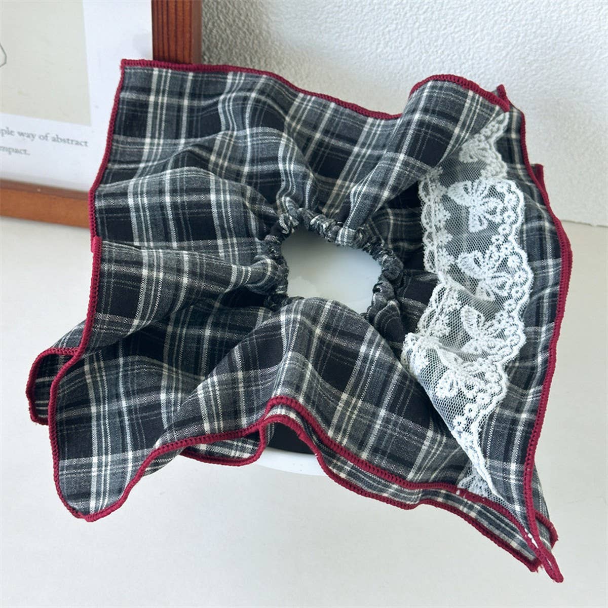 Vintage Plaid Scarf Layered Scrunchie Tie_Cwaha07671