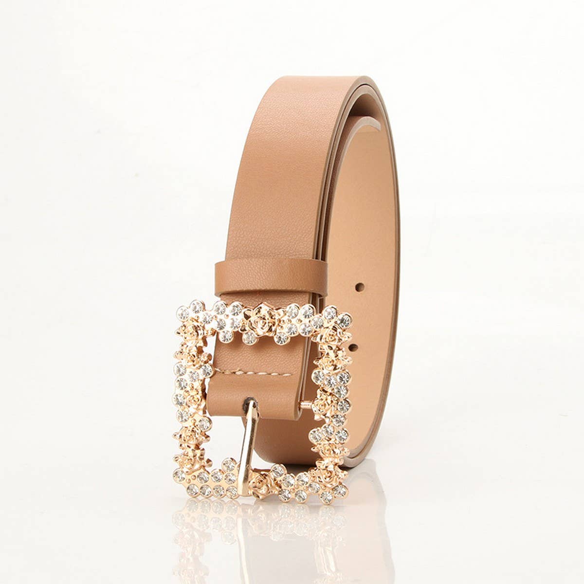 ROSE PATTERN RHINESTONE BUCKLE BELTS FOR WOMEN_CWABE0404