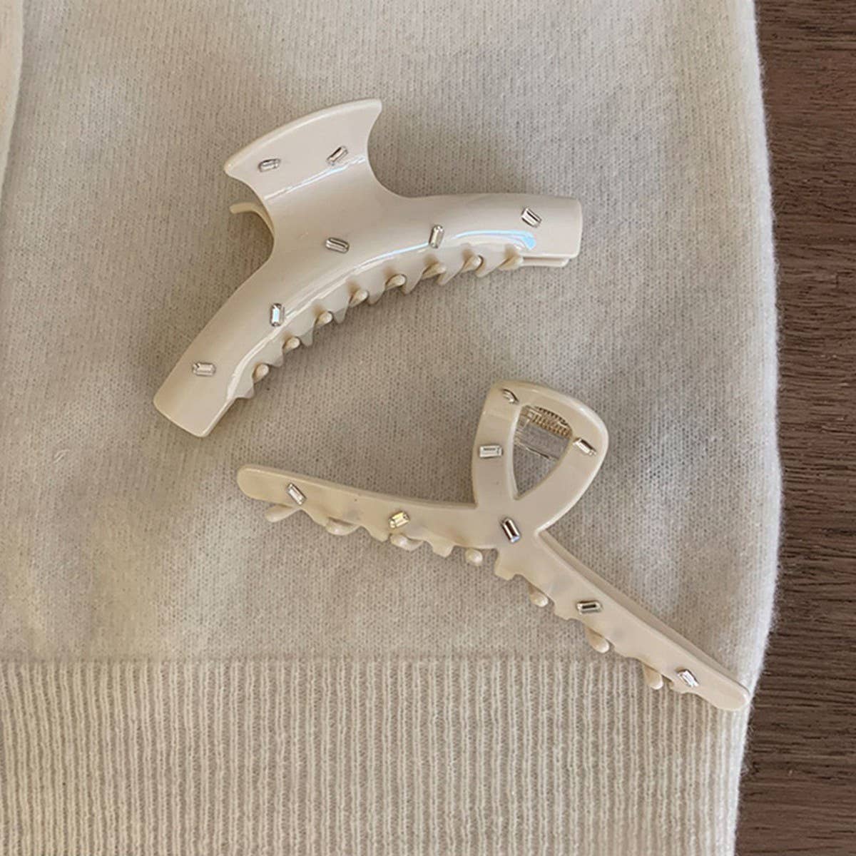 Rhinestone Hair Claw Simple Elegant Shark Clip_Cwaha07964
