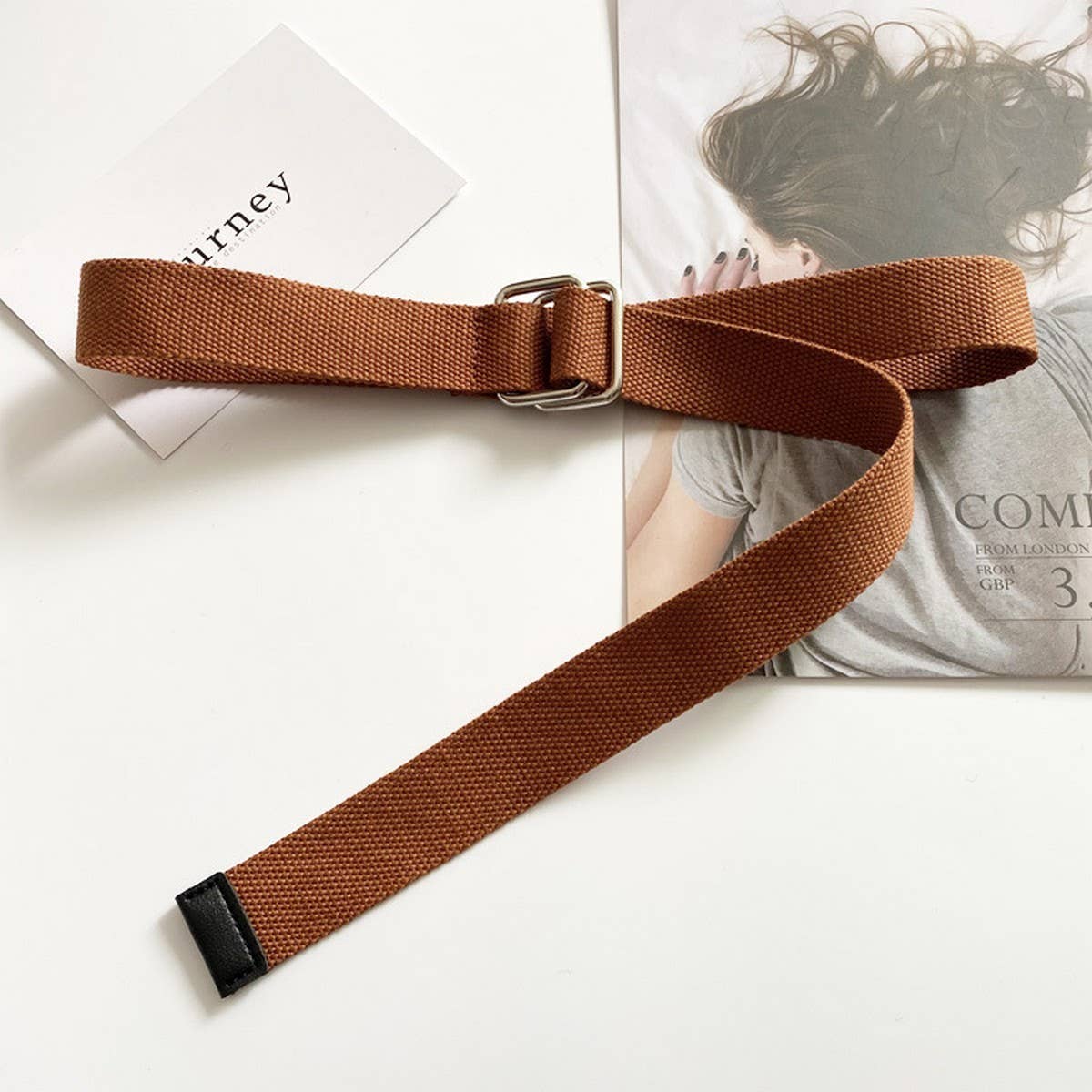 CANVAS SIMPLE DOUBLE BUCKLE DECORATIVE BELT_CWABE0661