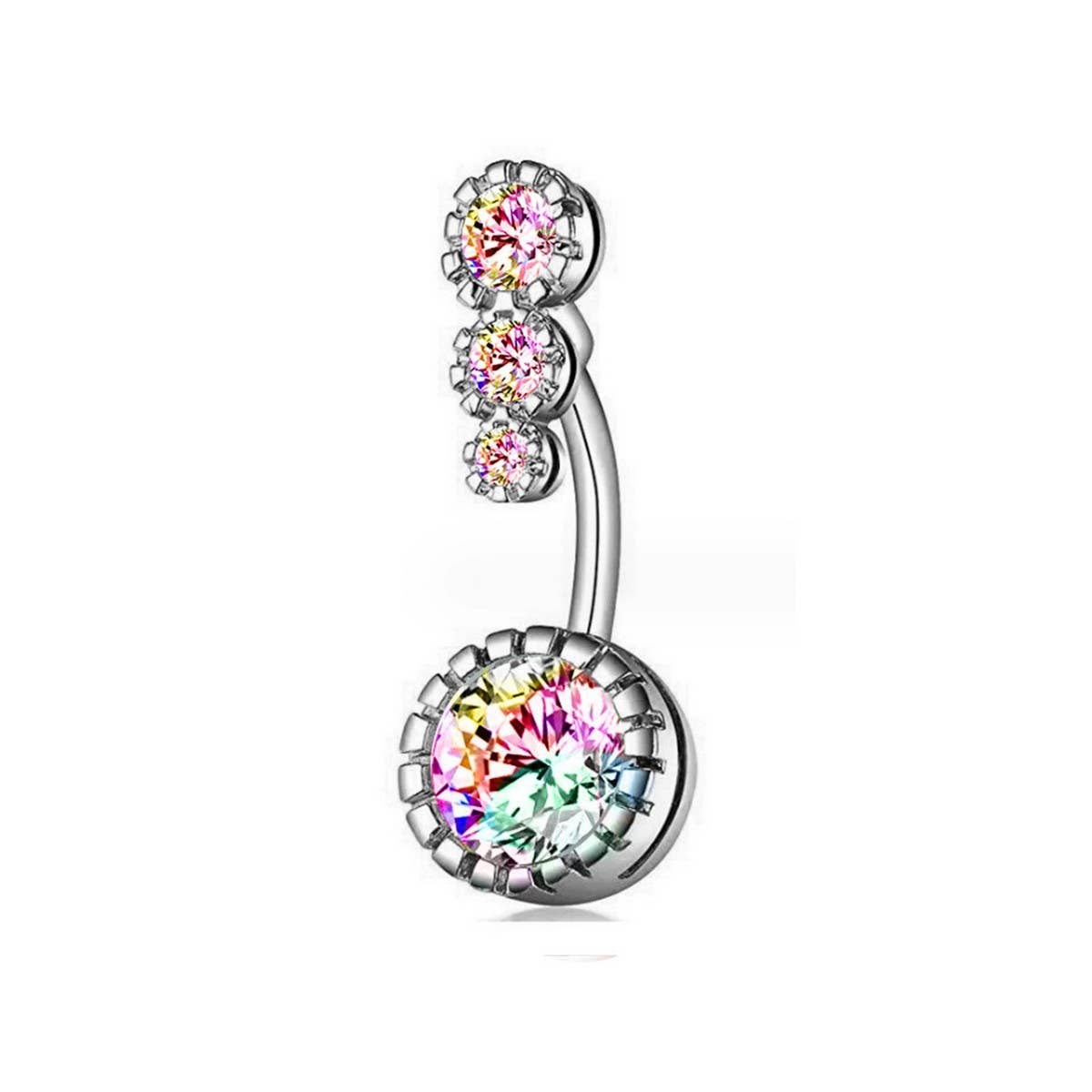 3 GEM CZ BELLY RING SURGICAL STEEL PIERCING_CWMM9174
