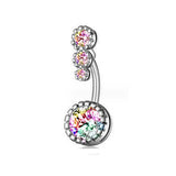 3 GEM CZ BELLY RING SURGICAL STEEL PIERCING_CWMM9174