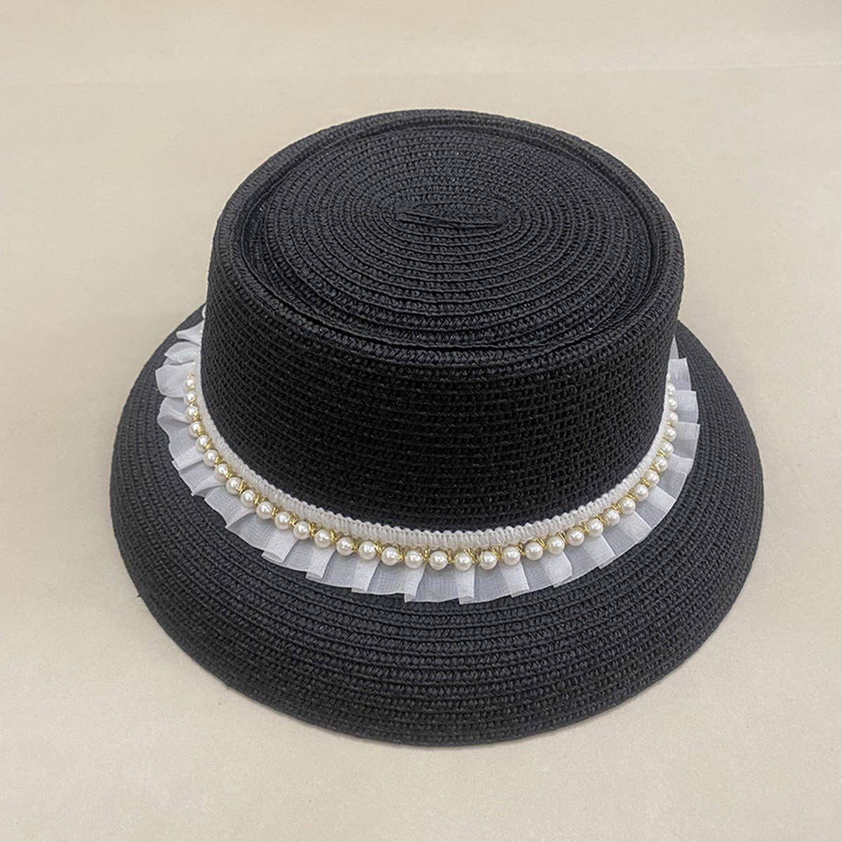 SUMMER FASHION LACE PEARL BRAIDED STRAW HAT_CWAH3564
