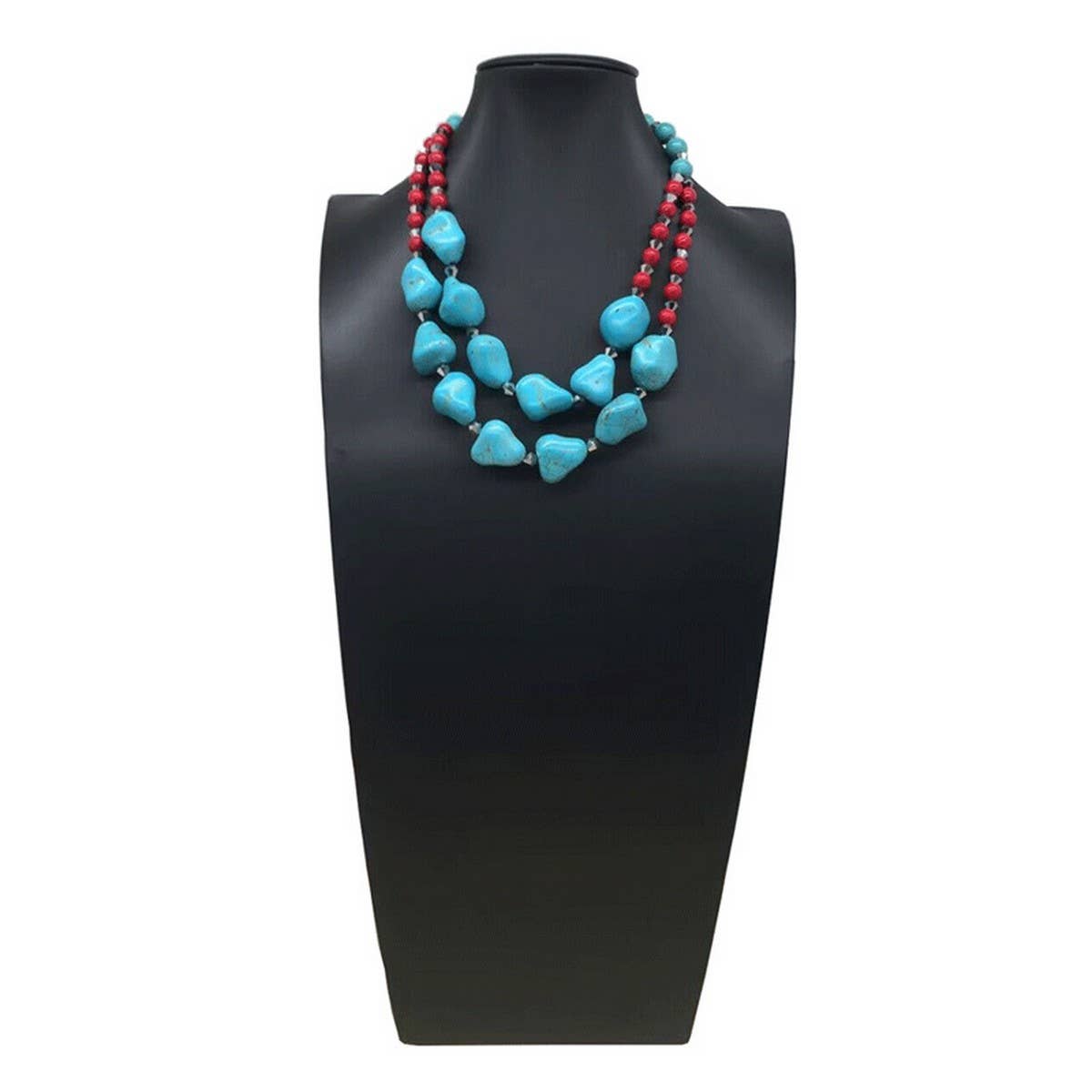 Turquoise Pendant Double Layer Vintage Necklace_Cwmm4915