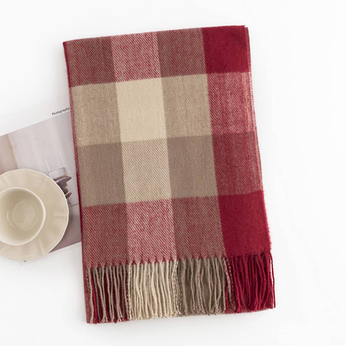 MELANGE PLAID SCARF SOFT FAUX CASHMERE FALL WRAP_CWASC1004