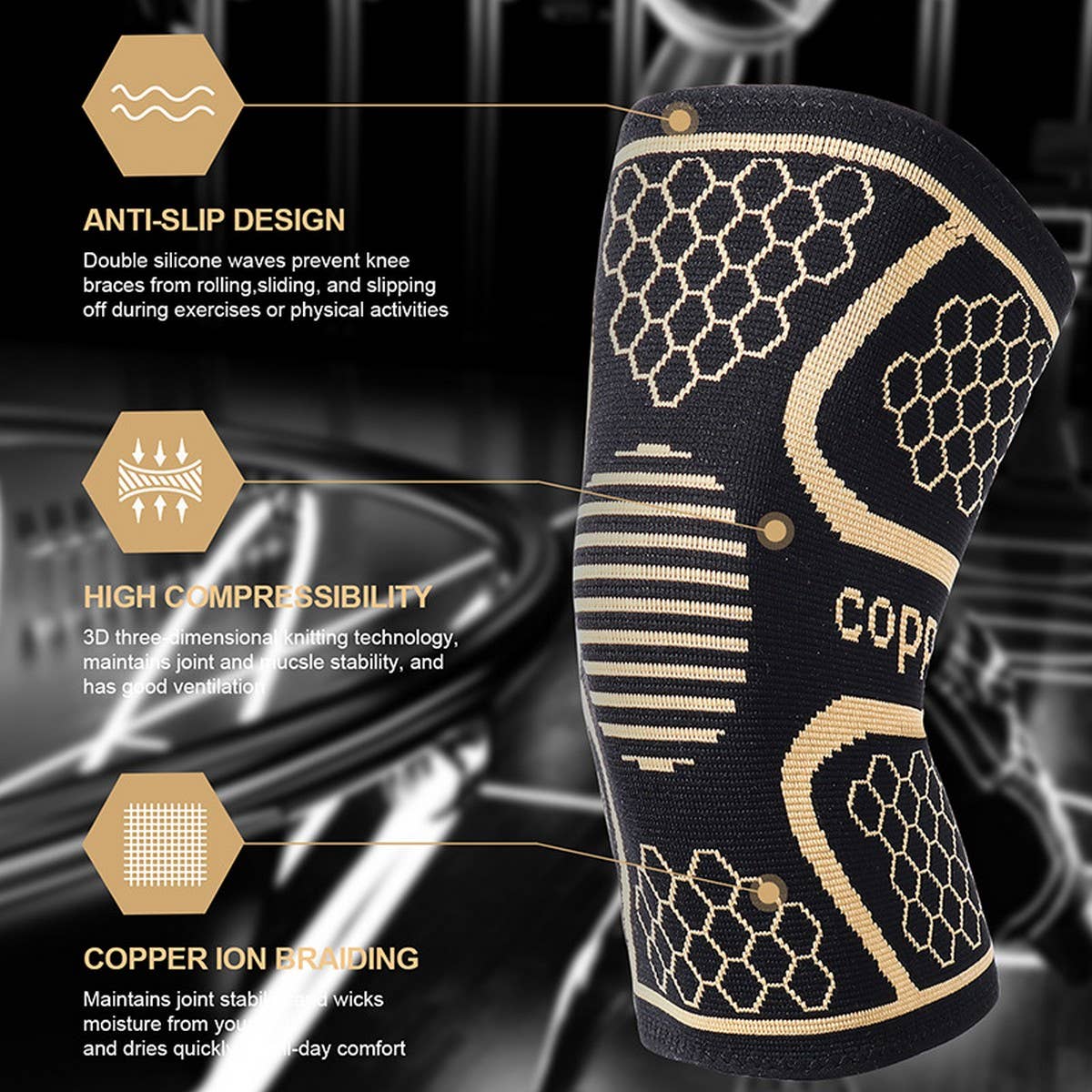 COPPER NYLON KNIT KNEE BRACE FOR RUNNING SPORTS_CWMM7883