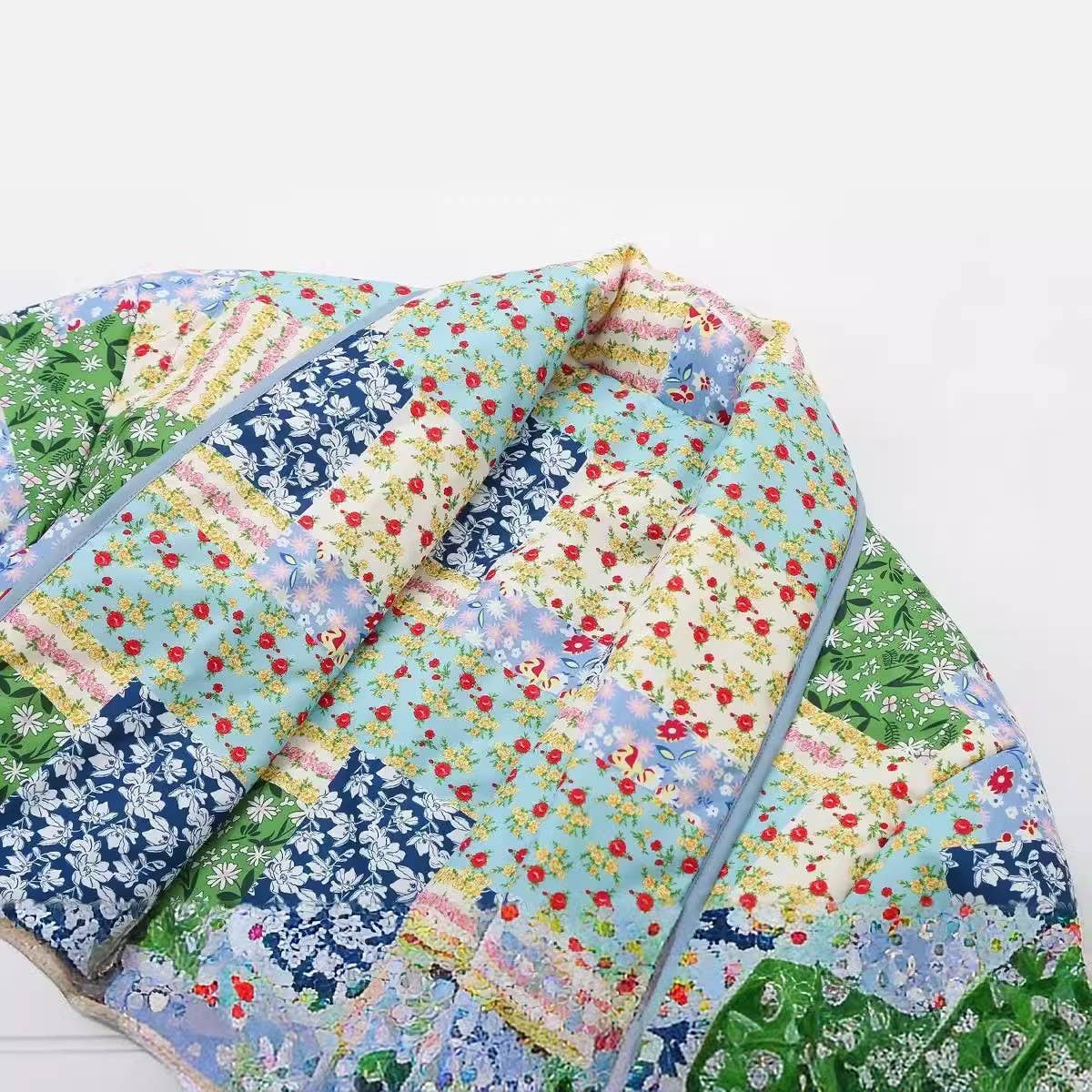 COLORBLOCK PRINT LAPEL QUILTED JACKET_CWASC2278