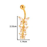Triple Butterfly Zircon Dangle Belly Ring_Cwmm9454