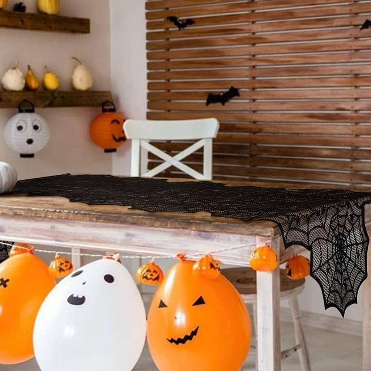 HALLOWEEN BLACK HORROR SPIDER WEB TABLE RUNNER_CWMM1724