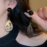 SILVER NEEDLE DROPS OIL LEAVES WATER DROPS EARRINGS_CWAJE205