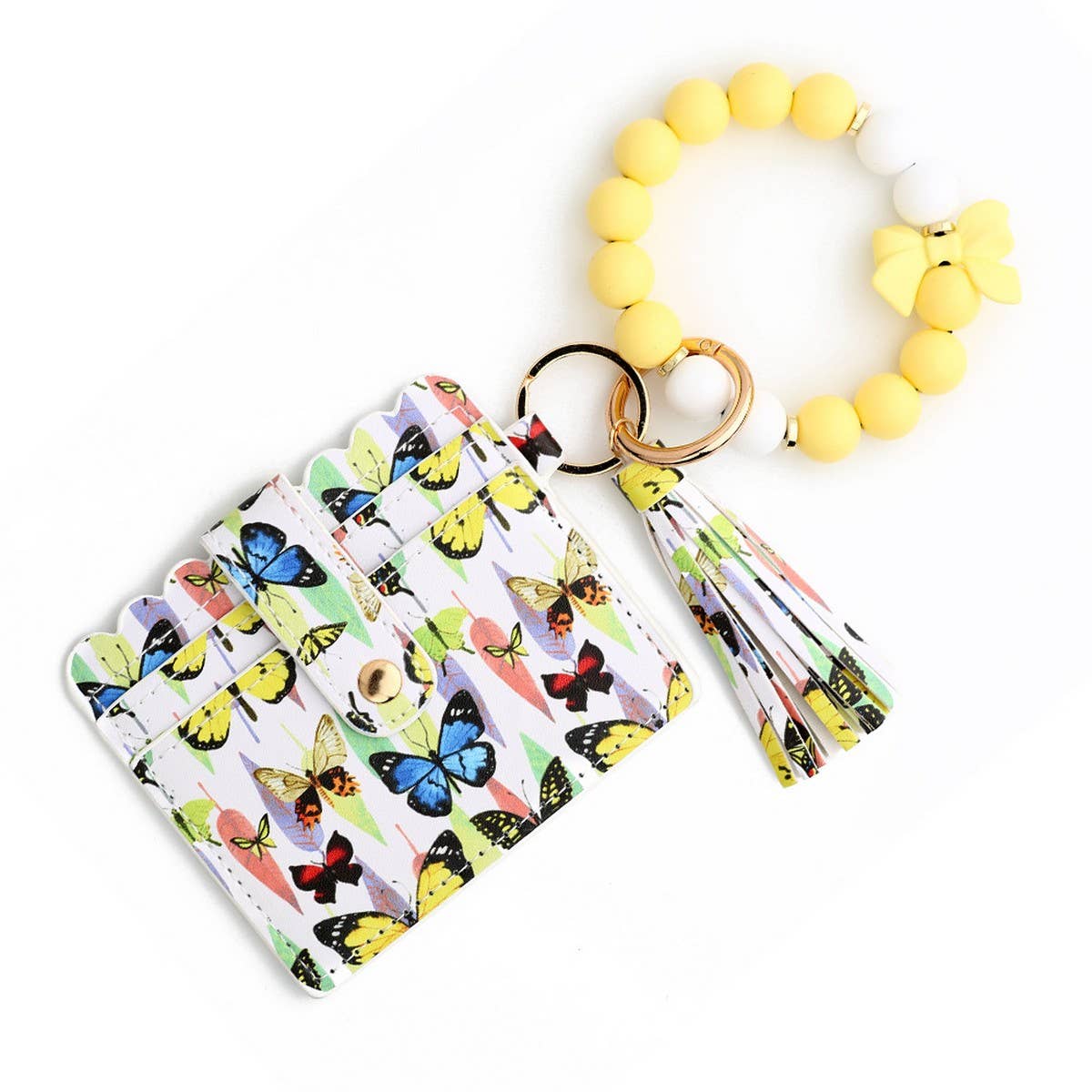 BUTTERFLY PRINT CARD HOLDER WITH BEADED KEYCHAIN_CWAB4960