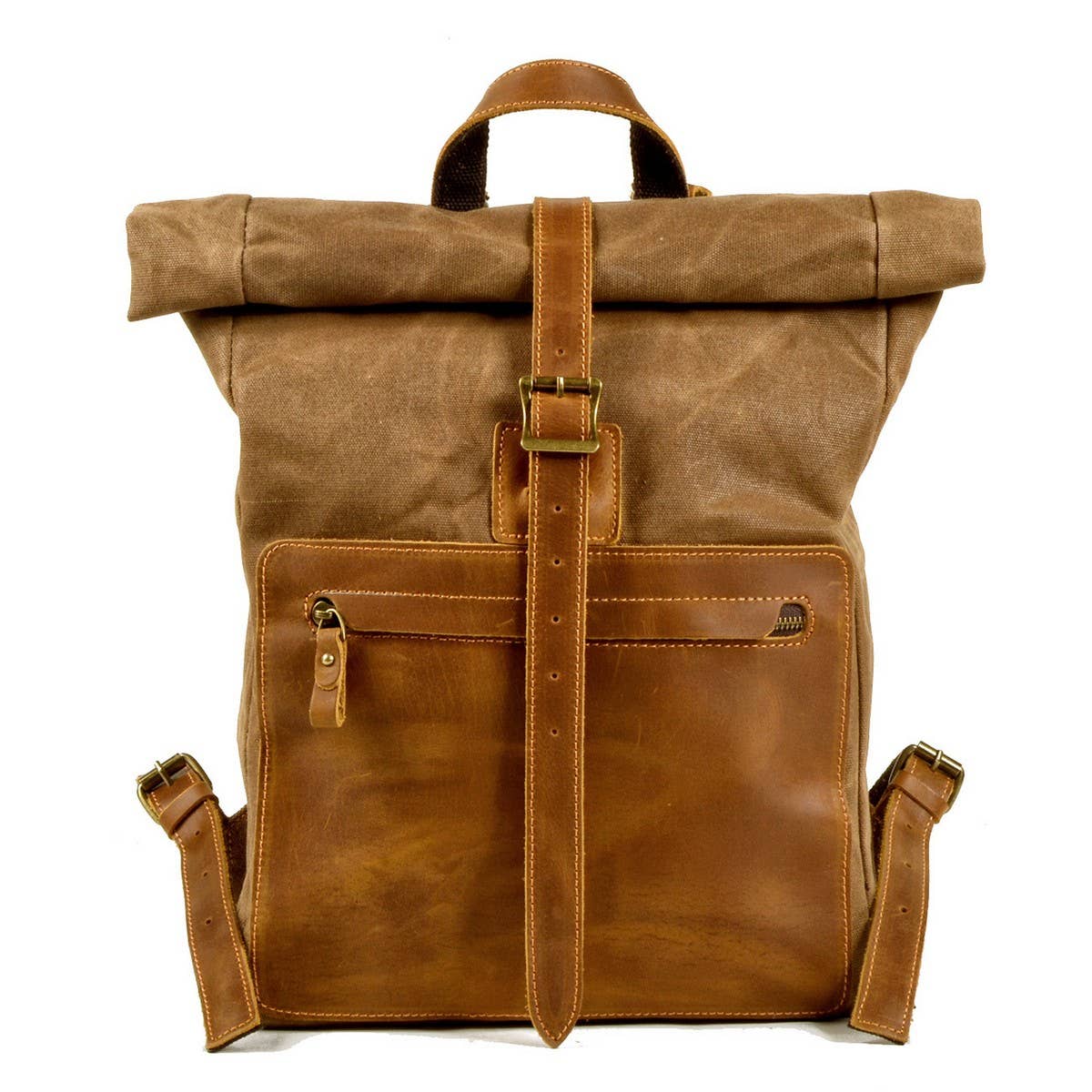 Vintage Waxed Canvas Leather Backpack For Men_Cwab5540