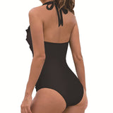 Womens Backless Ruffled One-Piece Swimsuit