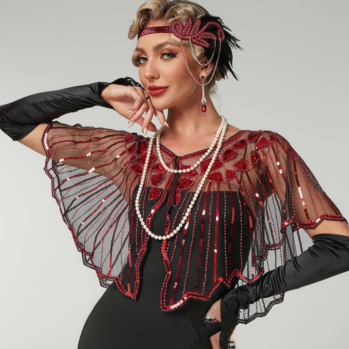 LACE SEQUIN SHAWL EVENING PARTY DRESS COVER_CWMM8954