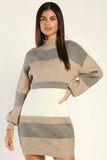 Striped Contrast Color Crew-Neck Sweater Dress