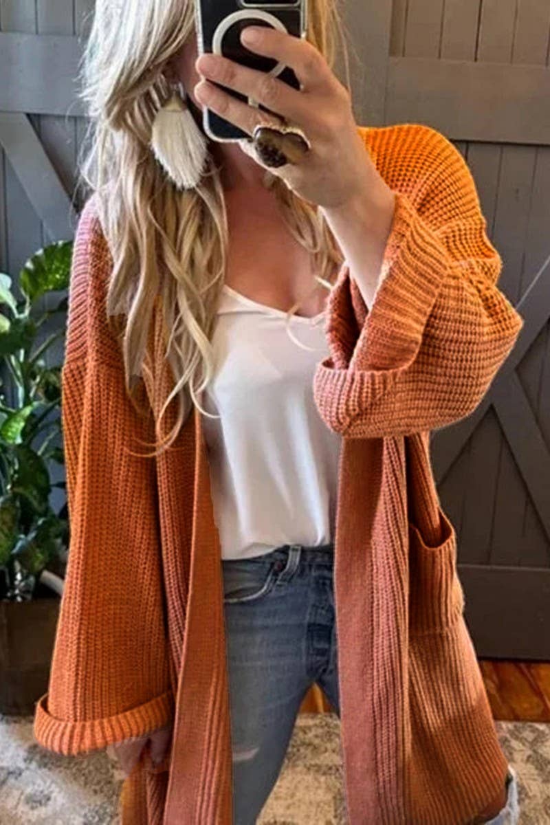 Cwocal00561_Solid Color Casual Loose Knitted Cardigan Coats