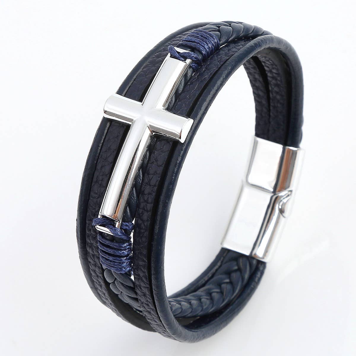 NEW LEATHER HANDWOVEN GOLD MAGNET BUCKLE BRACELET_CWAJE1468