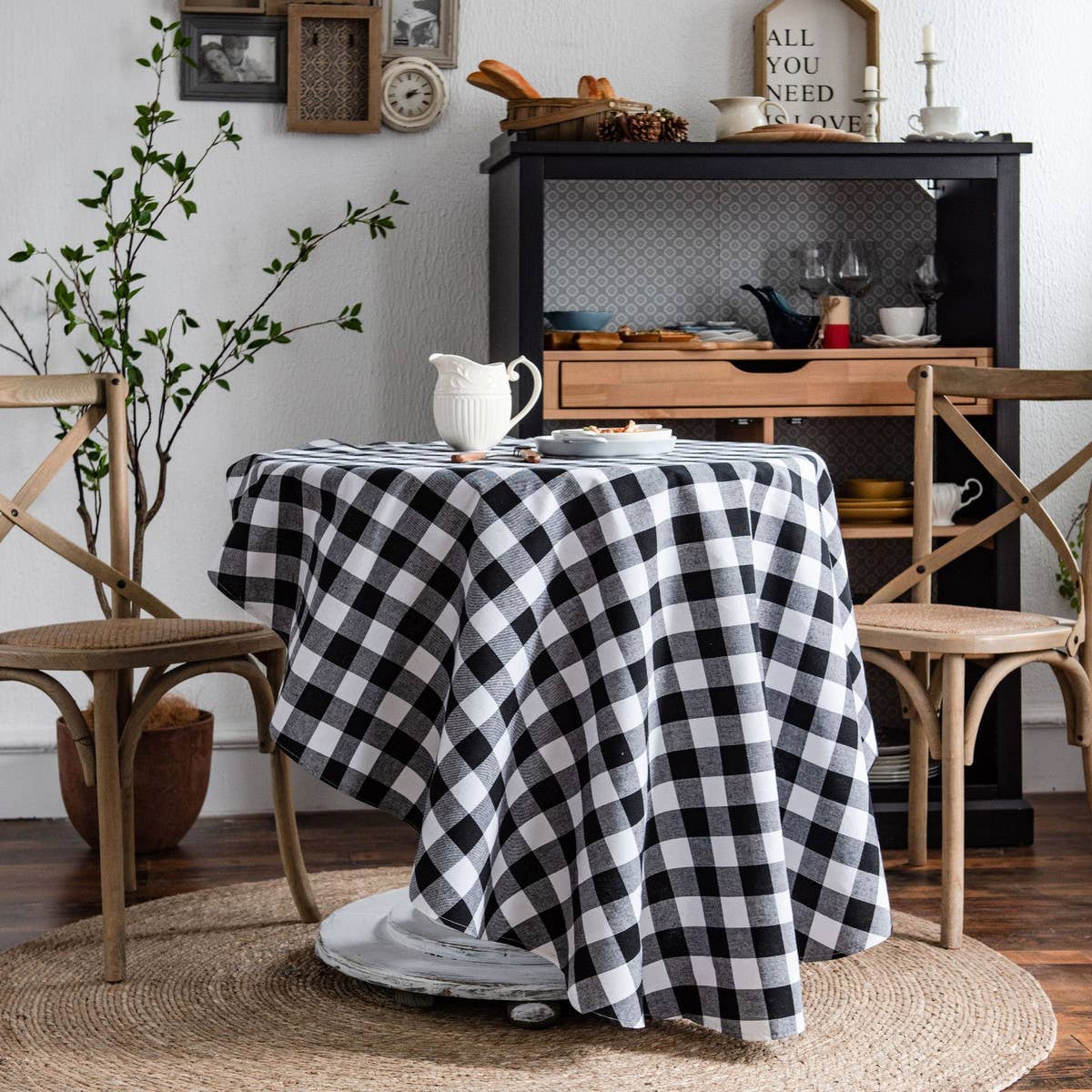 ROUND COTTON AND LINEN PLAID TABLECLOTH_CWMM0974