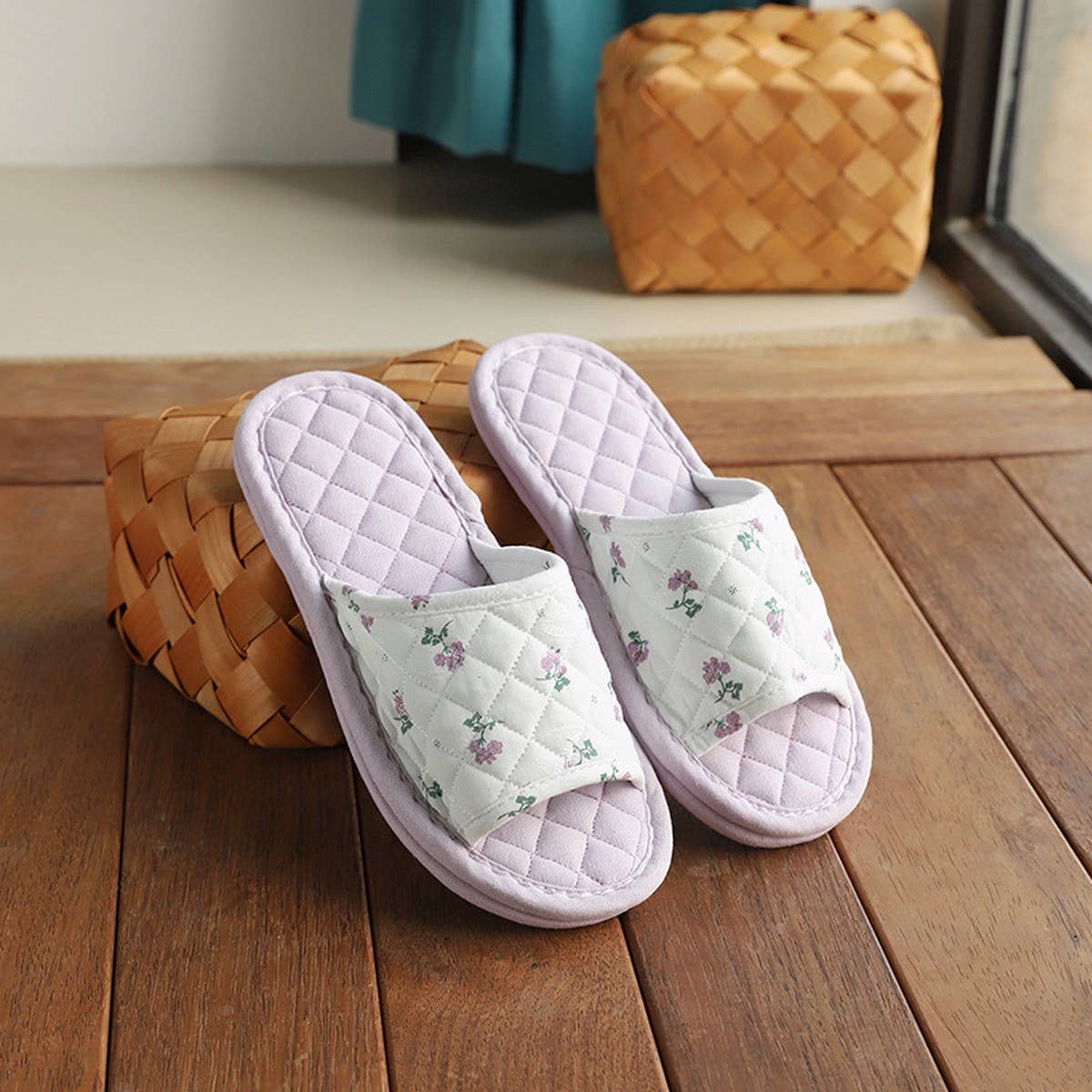 FLORAL COTTON LINEN SLIPPERS WITH SOFT SOLE_CWSHF0174