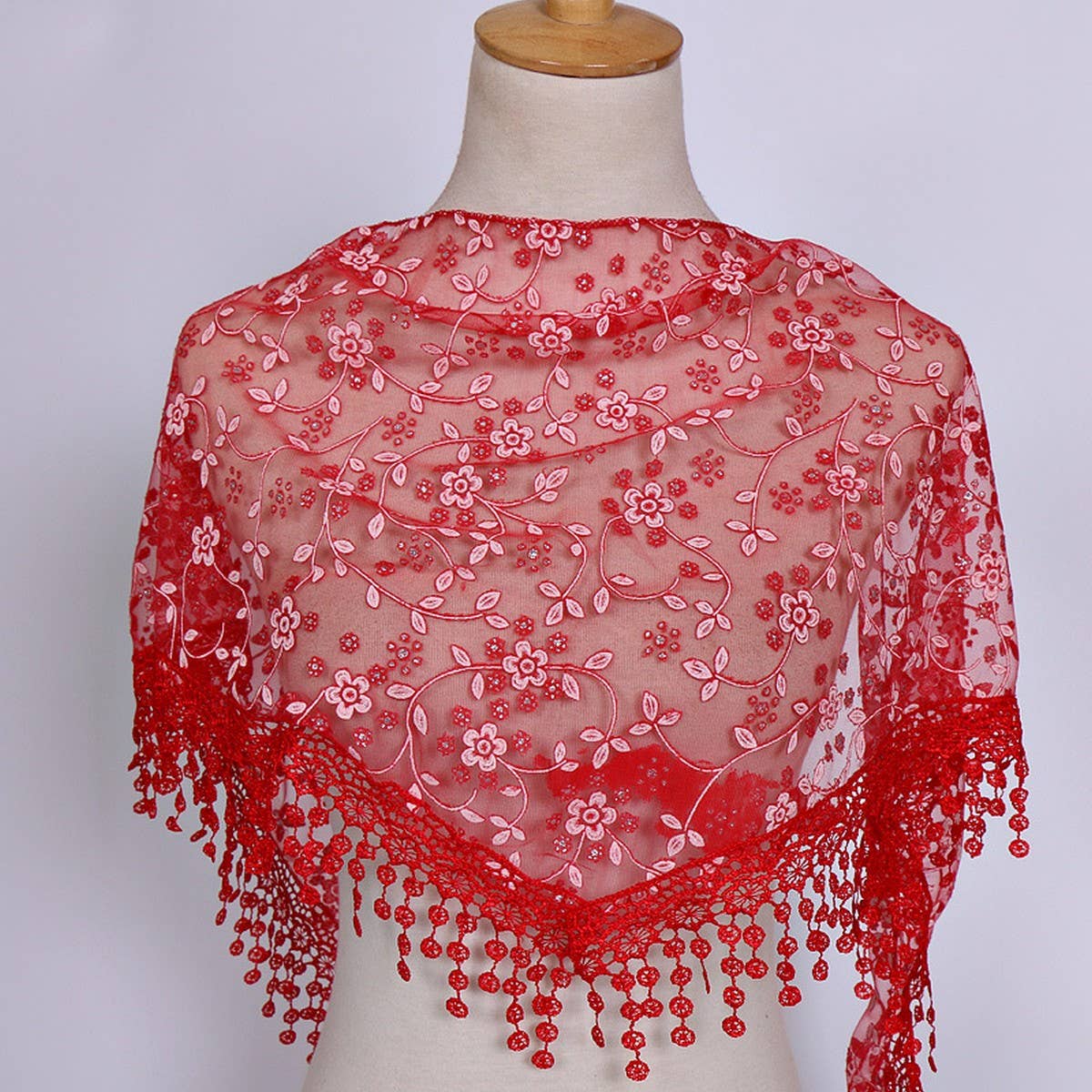 SPRING AND AUTUMN FLORAL HOLLOW LACE TRIANGLE VEIL_CWMM1984
