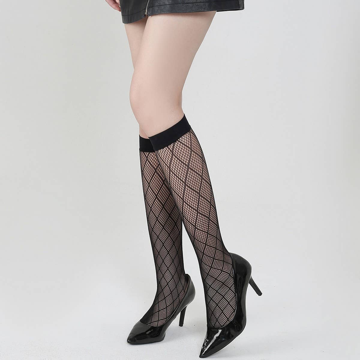 Women Fishnet Knee Stockings Hollow Out Calf Socks_Cwms0231