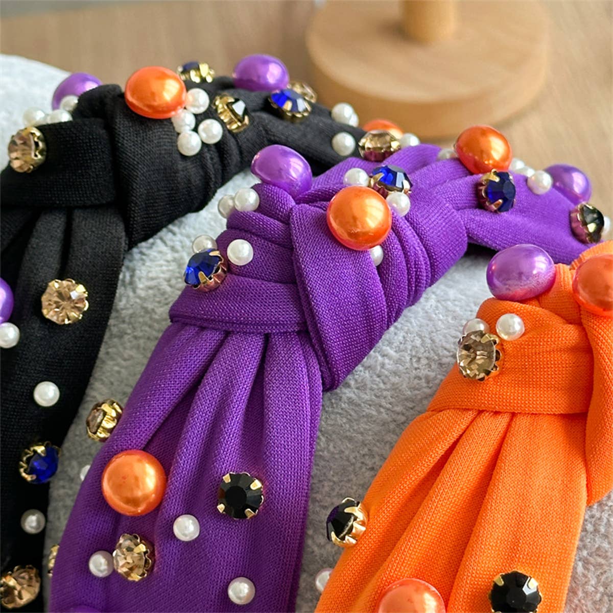 Halloween Knotted Headband Pearl Rhinestone_Cwaha07585