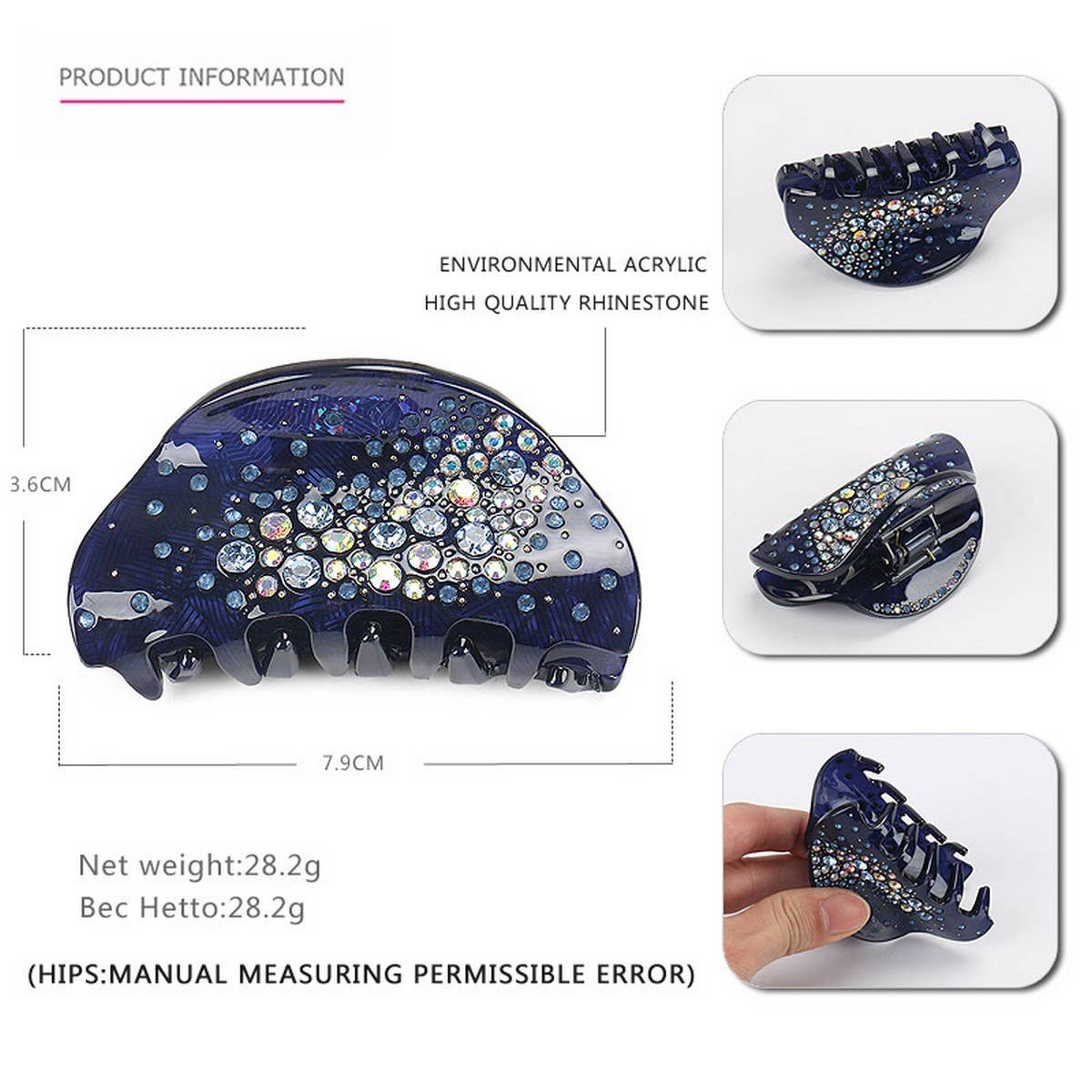 Rhinestone Hair Claw Clip For Ponytail Styling