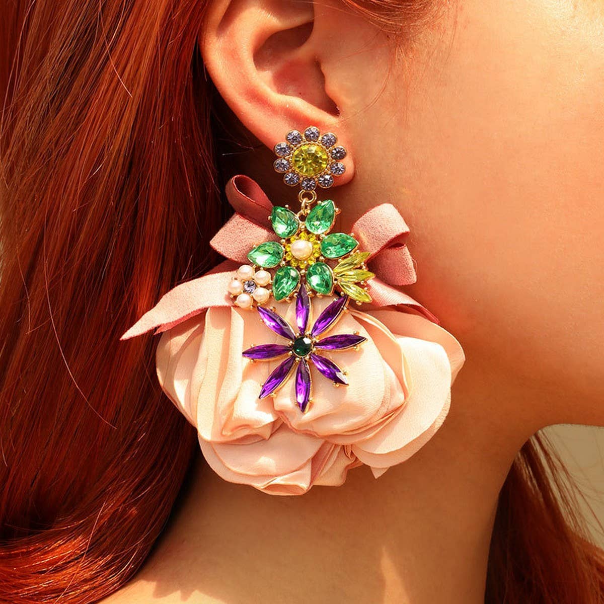 HANDMADE FLORAL FABRIC EARRINGS ELEGANT WOMANS_CWMM6173