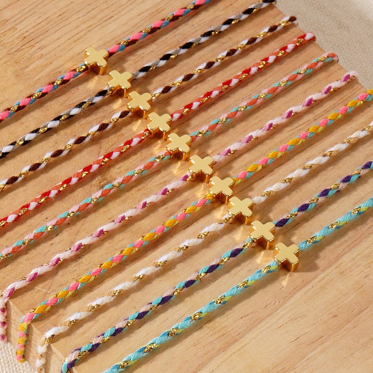 DIY HANDMADE FOUR COLOR COTTON CROSS BRACELET_CWMM3800