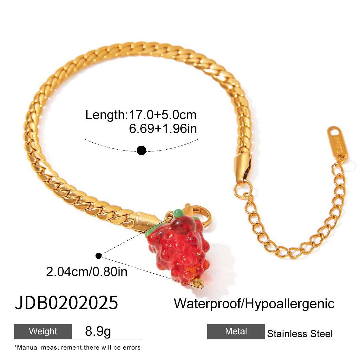 ELEGANT 18K GOLD FLAT CHAIN WITH RED GLASS CHARM_CWAJE4746