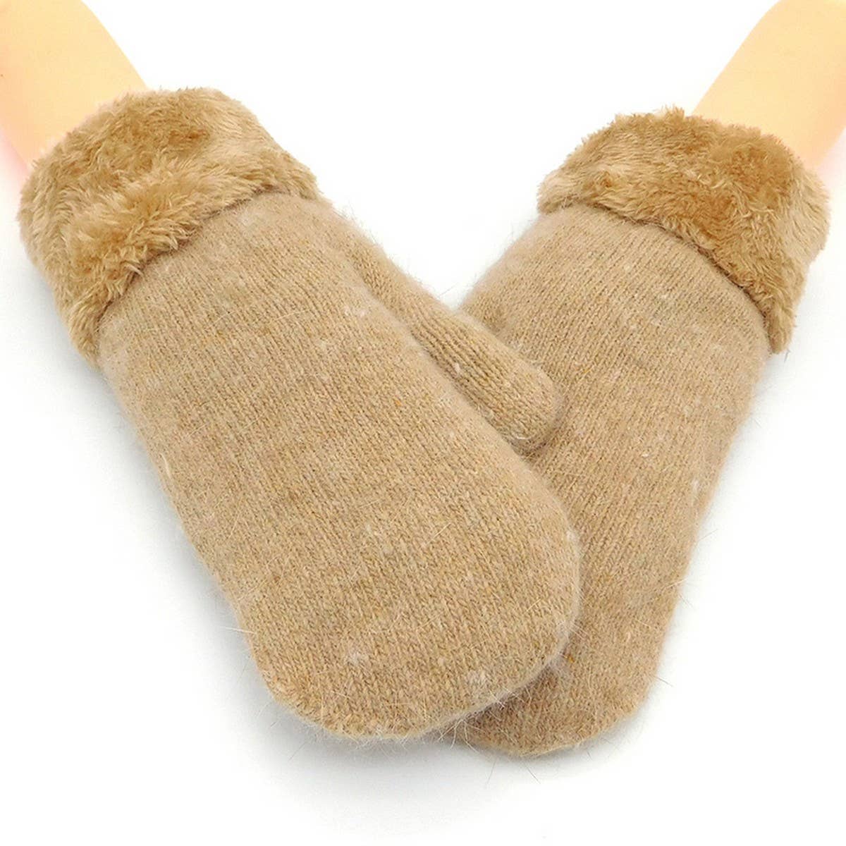 CUTE BUNNY FUR MITTENS WARM DOUBLE FLEECE_CWAG0250