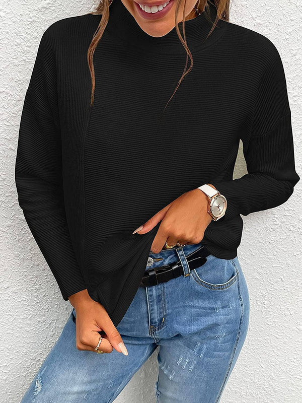 Pullover Striped Base Half Turtleneck Sweater
