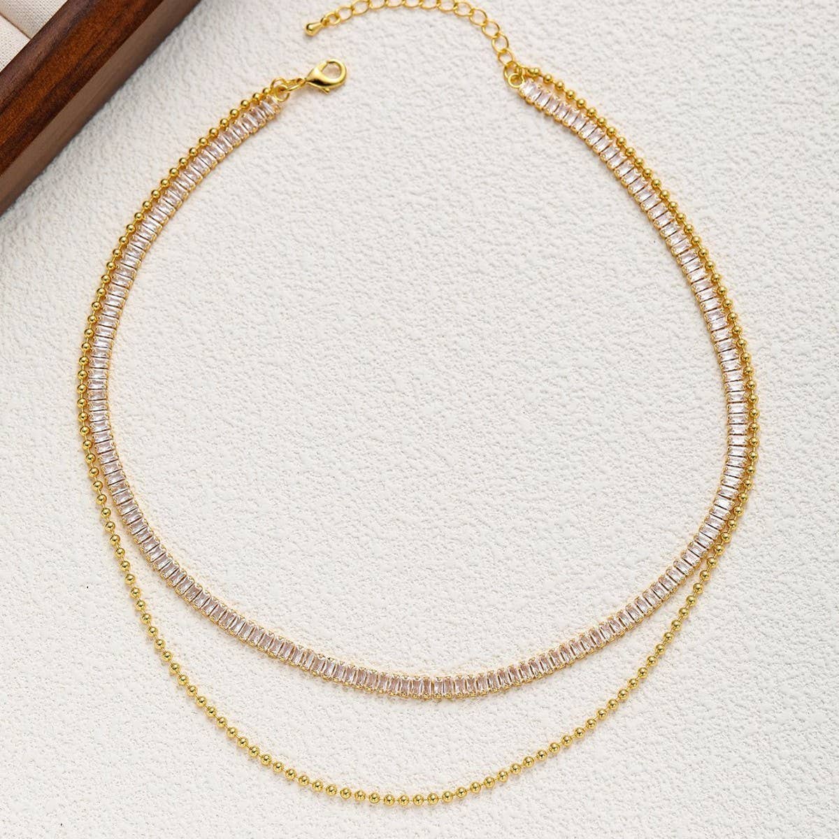STACKED TWO LAYER DIAMOND CHAIN NECKLACE_CWMM3623