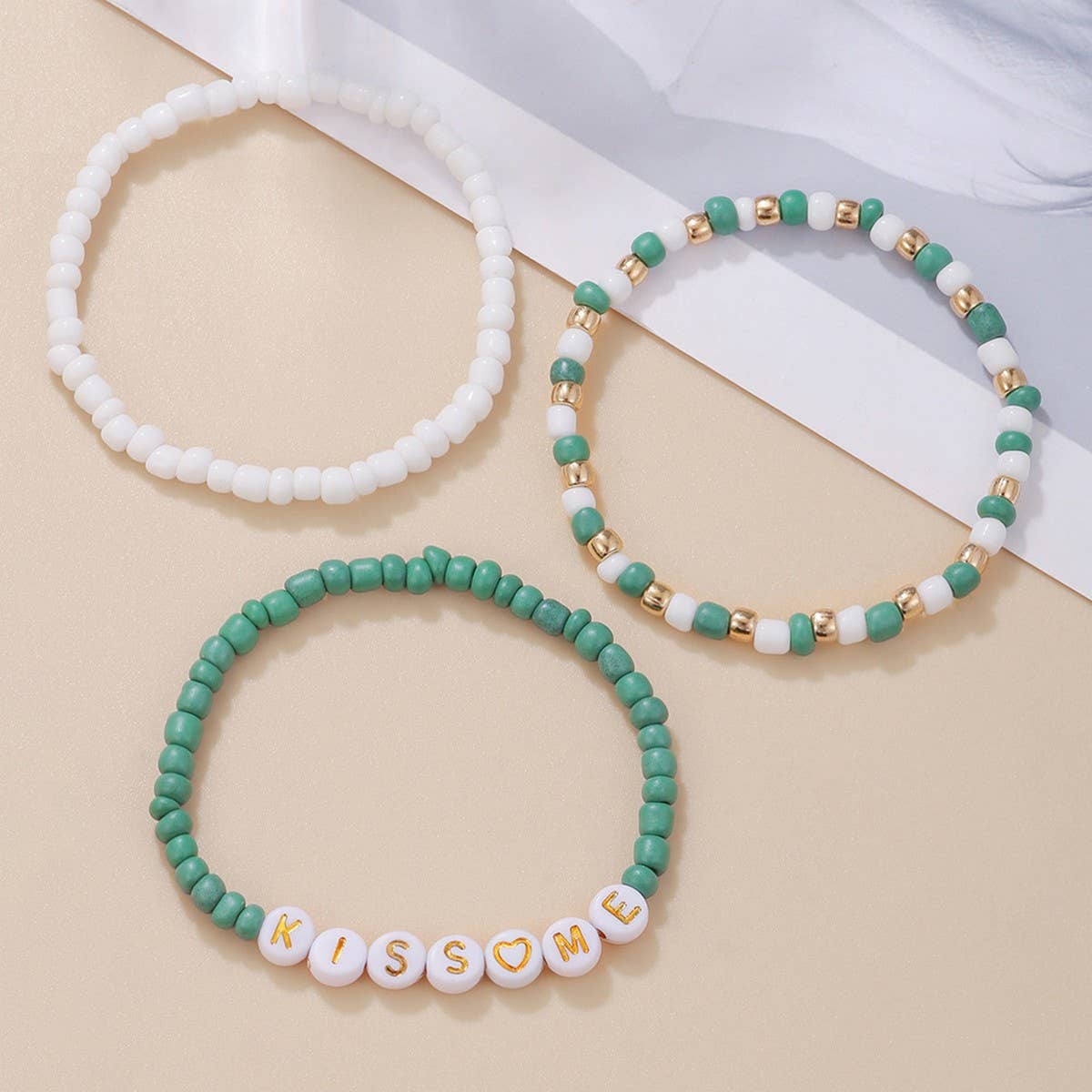 ST PATRICKS DAY RICE BEAD ALPHABET BRACELET SET_CWMM3506