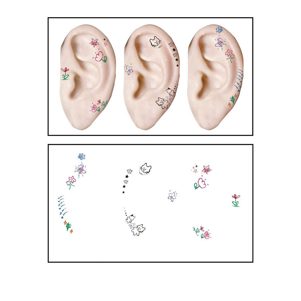 CUTE CARTOON EAR TATTOOS WATERPROOF STICKER SET_CWMM8394
